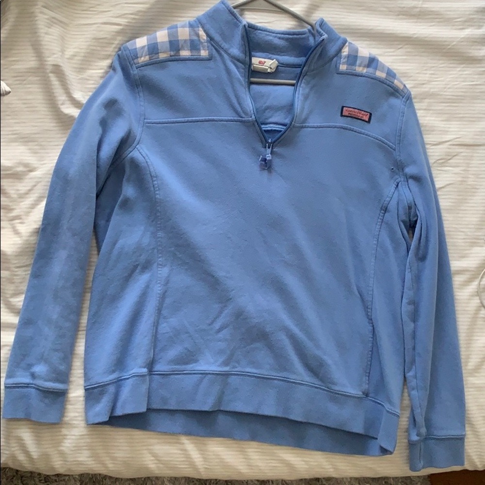 Vineyard Vines Light Blue Quarter-Zip Pullover with Plaid Accents